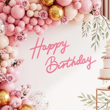 Imagem de TONIFUL Placa de feliz aniversário para pano de fundo - faixa de feltro rosa claro - inclui cola de bolinhas - perfeita para pano de fundo de festa de aniversário, decoração de parede, arco de balão