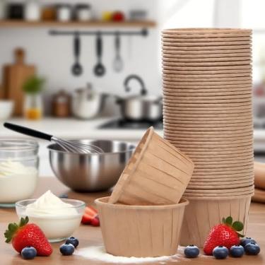 Imagem de Forros de bolo antiaderentes padrão de 50 peças para assar, naturais, Greasepro de forros de muffin de papel, bandejas de copo de cozimento de grau alimentício para bolos, muffins e nozes, marrom