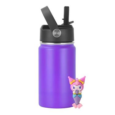Imagem de Garrafa Térmica Infantil Inox 350ml com Canudo, Alça e Antivazamento | Acompanha Chaveiro 3D (Roxo)