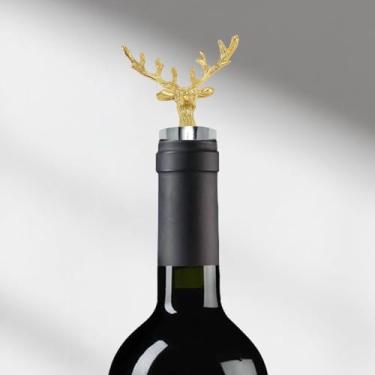 Imagem de Generic 1 peça de rolha de garrafa dourada rolha de cortiça de veado liga de alumínio madeira tom dourado marrom 6,9 x 5,3 x 2 cm