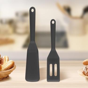 Imagem de Conjunto de 2 espátulas de mini brownie, espátula de silicone antiaderente flexível, espátula quadrada de silicone, utensílio de cozinha para cortar brownies, biscoitos, ovos (Preto)