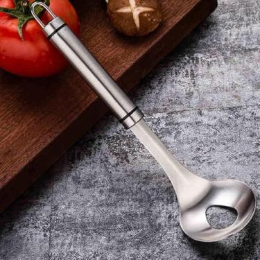 Imagem de 1 concha de sopa de aço inoxidável, 24,5 cm de comprimento, colher de servir de cozinha com gancho para pendurar