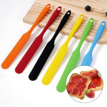 Imagem de Conjunto de 6 espátulas de silicone pequenas - espátulas antiaderentes resistentes ao calor de 24,4 cm para assar, cozinhar e misturar - mini raspadores de pote com cabo longo, 6 cores