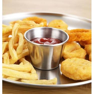Imagem de Copo de molho de aço inoxidável de 50 ml, mini tigelas de mergulho, recipientes de condimento de metal reutilizáveis para molho de ketchup festa em casa (estilo A, 6 x 4,2 cm)