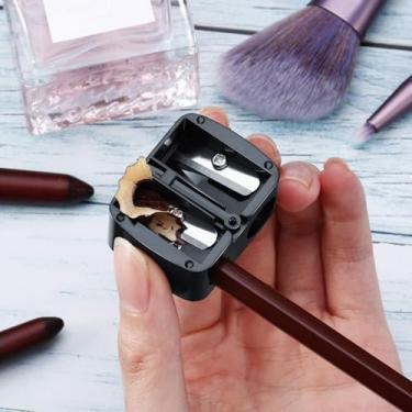 Imagem de Apontador de lápis de maquiagem com orifício duplo, apontador cosmético para delineadores labiais, delineadores e lápis de sobrancelha, ferramenta de beleza portátil para barbear com precisão