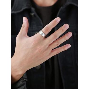 Imagem de Anel de noivado masculino de aço inoxidável respirável com borda escalonada presente para pai, filho, dia dos namorados, festa de férias, Medium, Latão, Sem pedra preciosa