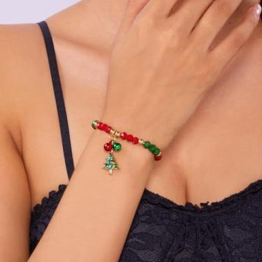 Imagem de Pulseiras femininas com contas de Natal, berloques, enfeites de árvore, presentes