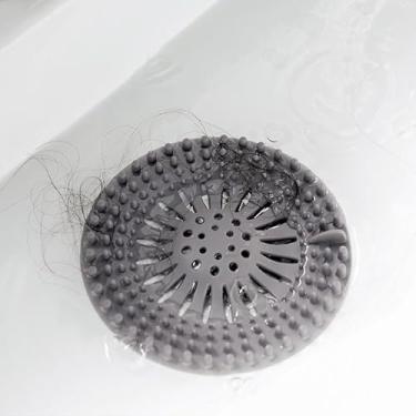 Imagem de Ralo de chuveiro coletor de cabelo, capa de ralo de chuveiro de cabelo de silicone, fácil de instalar e limpar coletor para banheiro, banheira e cozinha (cinza)