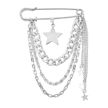 Imagem de Broche de segurança com correntes penduradas, pingentes decorativos punk gótico, broches, broche para suéter, vestido, saia, alfinetes, alfinetes, emo, Small, Metal, Sem Pedra Preciosa