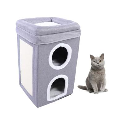 Imagem de Luqeeg Camas para Gatos de Estimação, 3 Camadas Casinha para Gatos de Interior com Arranhador e Pés Antiderrapantes Cama para Animais de Estimação para Todas as Estações Universal