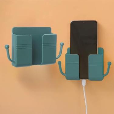 Imagem de Prateleira de parede flutuante para telefone e controle remoto, organizador de armazenamento de plástico ajustável, suporte de parede para vários tipos de cômodos (verde)