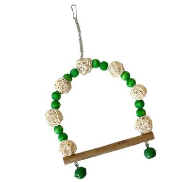 Imagem de Generic Brinquedo de Balanço de Pássaro, Instalação de Gancho de Contas Coloridas, Design de Bola de Vime, Evita Escorregamento, Poleiro de Balanço de Papagaio Com Sinos para Calopsitas (Verde)
