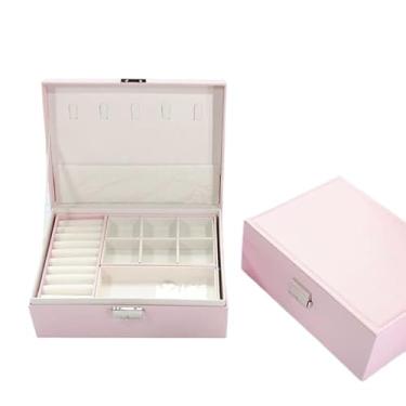 Imagem de Porta Joia Grande Dupla Camada Multifuncional Couro com Chave (rosa(basico))