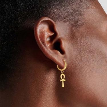 Imagem de Brincos de argola de ouro para mulheres - Brincos de argola com cruz