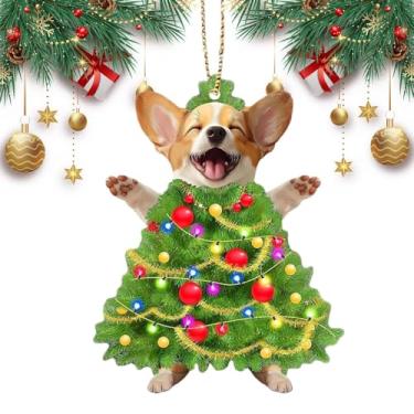 Imagem de Pingente De Cachorrinho E Árvore De Natal - Plano Pendurável Festivo | Ornamento De Natal Em Acrílico Com Tema De Cão | Para Festa Parapeito Da Janela Porta Sala De Estar Quarto Jardim Café