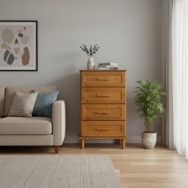 Imagem de Cômoda Rústica Madeira Maciça Com Pés E 4 Gavetas Marrom - Imbuia