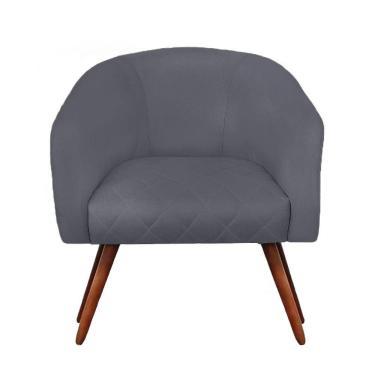 Imagem de Poltrona Bianca Com Tressê Suede Cinza Pés Palito Castanho - D'rossi