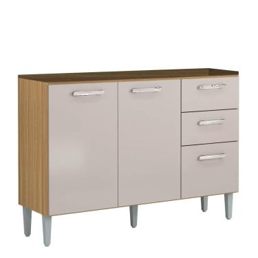 Imagem de Balcão De Cozinha Para Pia 120cm 3 Portas 2 Gavetas Livy P11 Damasco-off White - Mpozenato