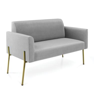 Imagem de Sofá Namoradeira 2 Lugares Pé De Ferro Dourado Marisa Suede Cinza D03