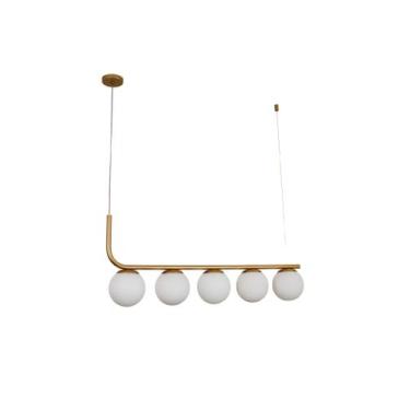 Imagem de Lustre Pendente Haste 1 Metro 5 Bolas Globo Dourado Fosco 717 - ILUMIN