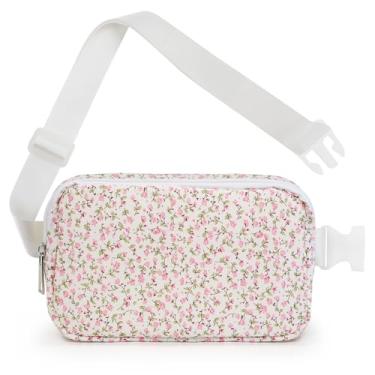 Imagem de Pochete floral para mulheres, bolsa de cinto, bolsas transversais, Natal, aniversário, formatura, presentes para esposa, filha, irmã, bolsa de cintura leve para parque de viagens, rosa, Small, Floral