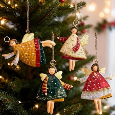 Imagem de HERZWILD 4 peças de enfeites de anjo de metal de Natal, pingente de anjo vintage, anjos pendurados, decorações de Natal para árvore de Natal, decoração interna