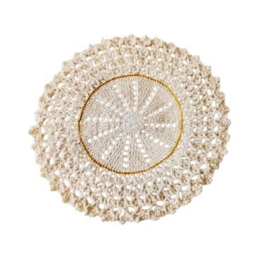 Imagem de Kit 6 Sousplat Em Crochê Artesanal 33Cm Off White E Dourado