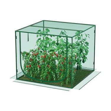 Imagem de SPECILITE 124,5 x 124,5 x 99 cm Capa de malha para plantas de jardim para cama elevada com porta de zíper dobrável para vegetais e frutas, rede de jardinagem de túnel grande, verde