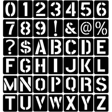 Imagem de 42 peças, estênceis de letras de 7,6 cm, símbolos, números, estêncil, letras, modelos de alfabeto de plástico reutilizáveis para pintura em tecido de parede de madeira, placa de vidro de rocha