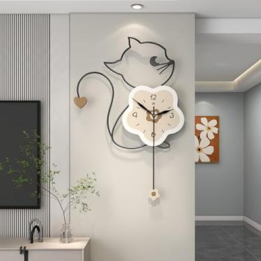 Imagem de FLEBLE Relógios de parede grandes para decoração de sala de estar moderno grande relógio de parede silencioso relógio de parede quartzo operado por bateria para escritório interno relógio de gato
