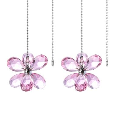 Imagem de LONGSHENG - SINCE 2001 - Pacote com 2 correntes para ventilador de teto, correntes de extensão de 56 cm com 4 conectores, prismas de cristal rosa para decoração de ventilador de escritório em casa
