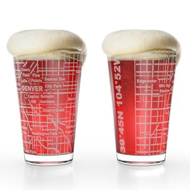 Imagem de Greenline Goods Copos de cerveja Denver, CO Map Pint (conjunto de 2), 473 g – Design de envoltório gravado