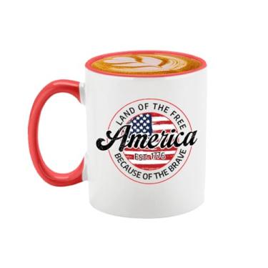 Imagem de Caneca de café Land Of The Free America Est 1776 Because Of The Brave 4th Of July Gift Patriotic Veteran Appreciation USA Pride for Military Independence Day (vermelho, 325 ml)