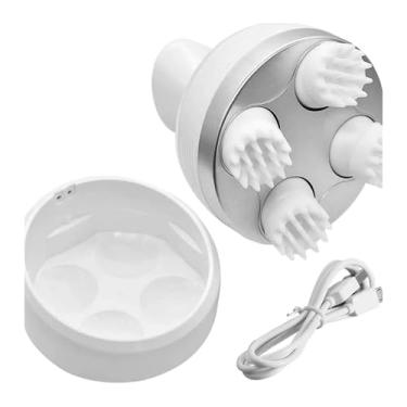 Imagem de Massageador Elétrico Portátil para Cabeça e Pescoço, 4 Cabeças Massageadoras, Bateria Recarregável USB, 2 Velocidades, Design Ergonômico, 5W, Branco, 10x13cm (Rosa)