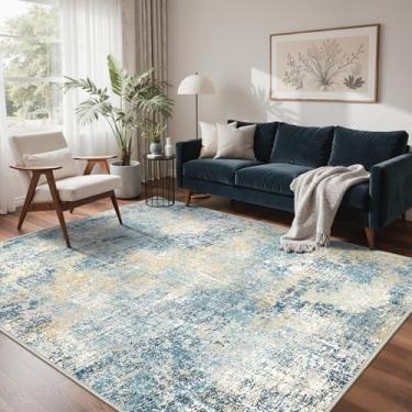 Imagem de GENIMO Tapetes laváveis de 20 x 25 cm para sala de estar e quarto, tapete antiderrapante abstrato moderno, macio, contemporâneo, para sala de jantar, cozinha, laranja, azul