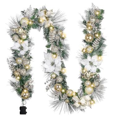Imagem de Guirlanda de Natal Valery Madelyn pré-iluminada, 20 metros, elegante, champanhe dourado, com luzes, funciona com bateria, 20 luzes de LED, decorações de guirlanda com contas para lareira de árvore de Natal ao ar livre