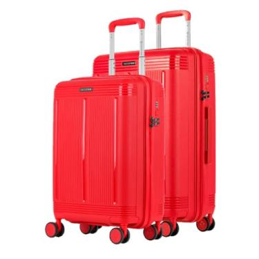 Imagem de Kit de Malas de Viagem Indestrutível em Polipropileno, Cadeado Fixo Flat com Segredo, Rodas 360° Silenciosas – Pulse (Vermelho, Pequeno + Grande)