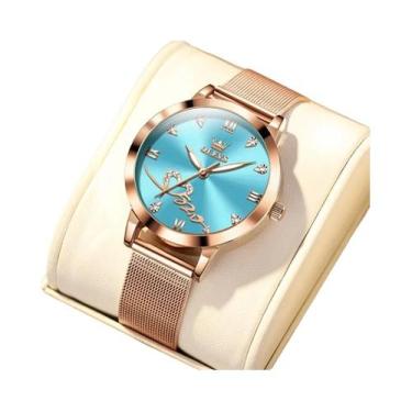 Imagem de Relógio Feminino De Quartzo Luminosa À Prova d'Água Ouro Rosa OLEVS 55