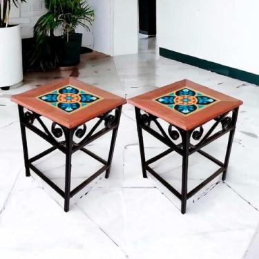 Imagem de Kit com 2 Bancos Madeira Mesinhas para área Gourmet Churrasco Jardim S
