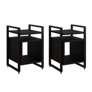 Imagem de Kit 2 Mesas De Cabeceira Industrial Marrocos Ferro Preto E Tampo Preto