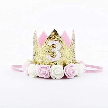 Imagem de Coroa de primeiro aniversário para bebês meninos, decoração de sol número 1 faixa de cabeça para aniversário de princesa, chapéu dourado brilhante, decoração de primeiro aniversário, coroa de tiara, bolo, suporte para foto, 01 3rd Pink Crown