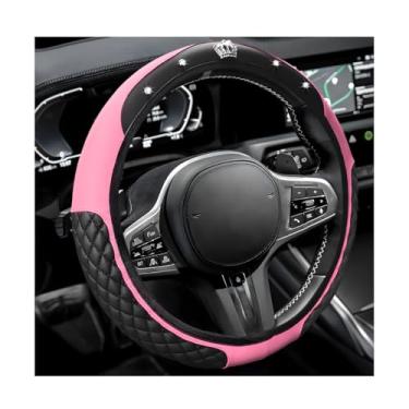 Imagem de MUQIDA Capa de volante de carro brilhante, capas de volante de couro elástico antiderrapante de 38 cm, protetor de roda de strass de cristal brilhante interior para mulheres e meninas (rosa)