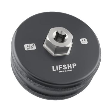 Imagem de LIFSHP Chave de filtro de óleo de 84 mm com 14 canais, alumínio e aço inoxidável para motores a diesel Benz Jeep Dodge 3.0L, ferramenta de remoção de tampa de filtro de óleo para troca de pistola de