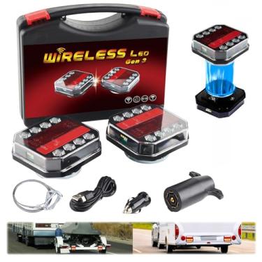 Imagem de Luzes de reboque sem fio atualizadas, luz de reboque de LED recarregável para caminhão de reboque, kit de luzes traseiras à prova d'água para trailer, barco, caravana, freio de seta portátil, parada