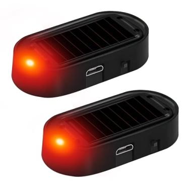 Imagem de NYTKL 2 peças de alarme simulado de energia solar para carro, luz de aviso de carro antirroubo, lâmpada falsa com sensor de luz, luzes de segurança LED piscantes internas automotivas com porta de
