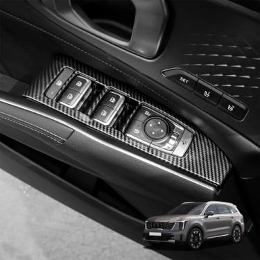 Imagem de Capa de painel de interruptor de janela de carro, acabamento de moldura de painel de porta de elevação, compatível com acessórios Kia Sorento 2021-2026 (padrão de fibra de carbono)