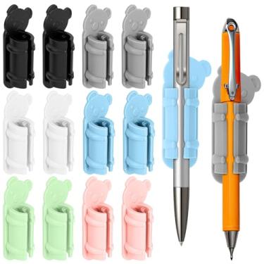 Imagem de Tenceur Pacote com 12 porta-canetas adesivas para parede, de silicone, porta-lápis coloridos, para mesa, forma de coala, lindos clipes de lápis organizadores, para prancheta, escritório, quadro branco