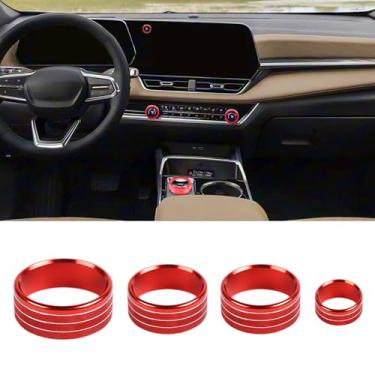 Imagem de Para Chevy Equinox 2025 2026 acessórios interiores AC ar condicionado volume interruptor de mudança de marchas botão tampa anel botão de acionamento acabamento liga de alumínio (vermelho)
