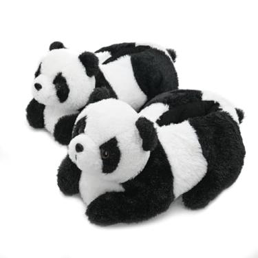 Imagem de Onmygogo Pantufas felpudas de pelúcia de animais de inverno panda e vaca para adultos, mulheres, homens, meninas, crianças, Panda preto, 1-3 Big Kid