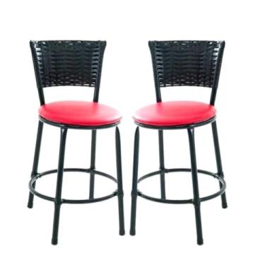 Imagem de Kit 2 Banquetas Baixas Para Bar E Balcão Área Gourmet Confortáveis Preto/Vermelho
